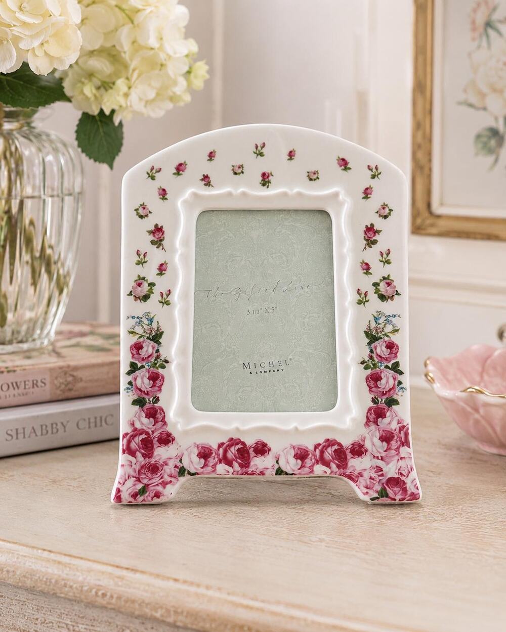 Vintage Michel & Company Rose Floral Ceramic Picture Frame 3.5x5 Shabby Chic